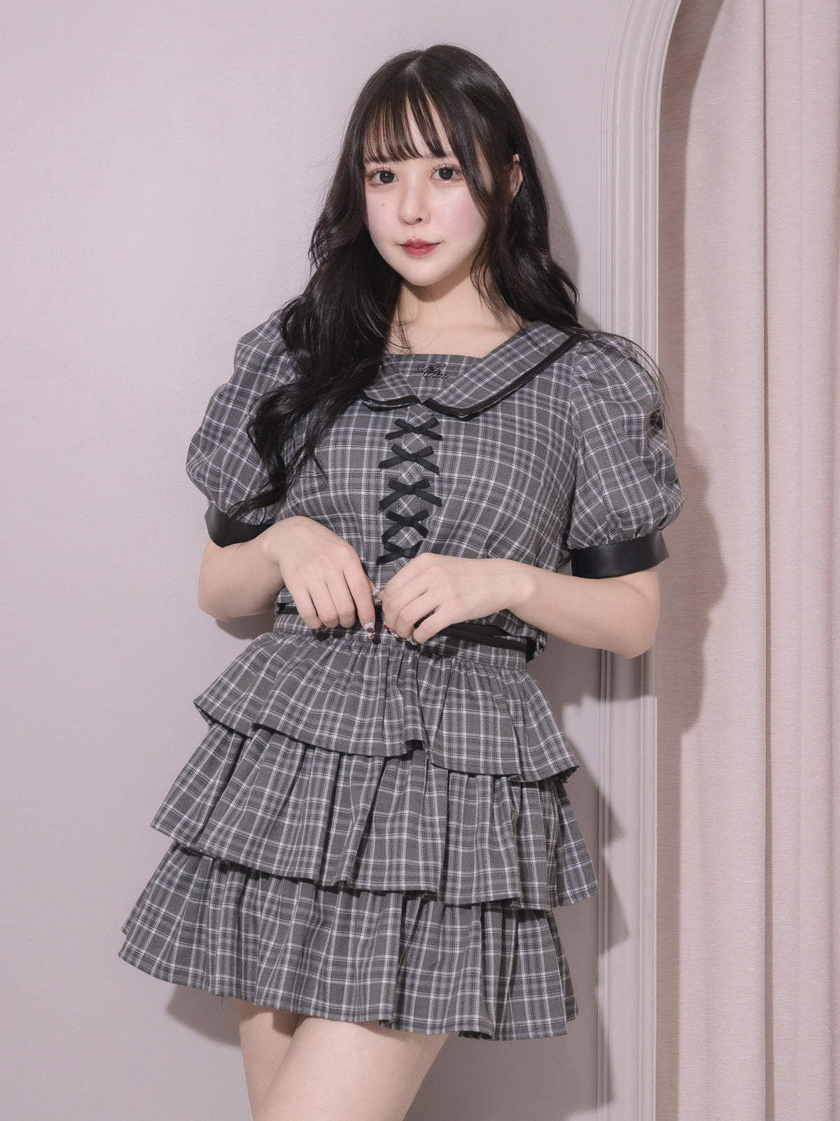 モデル身長:157cm/着用カラー:グレーチェック