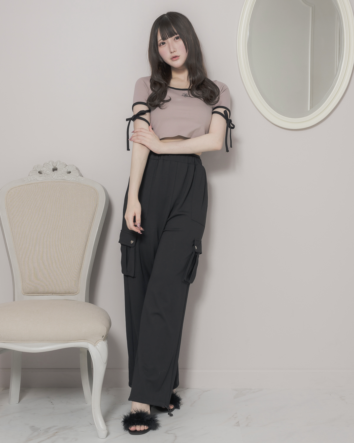 モデル身長:160cm/着用カラー:ピンク×ブラック