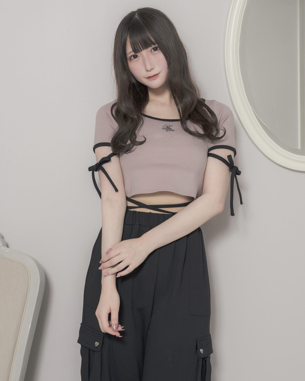 モデル身長:160cm/着用カラー:ピンク×ブラック