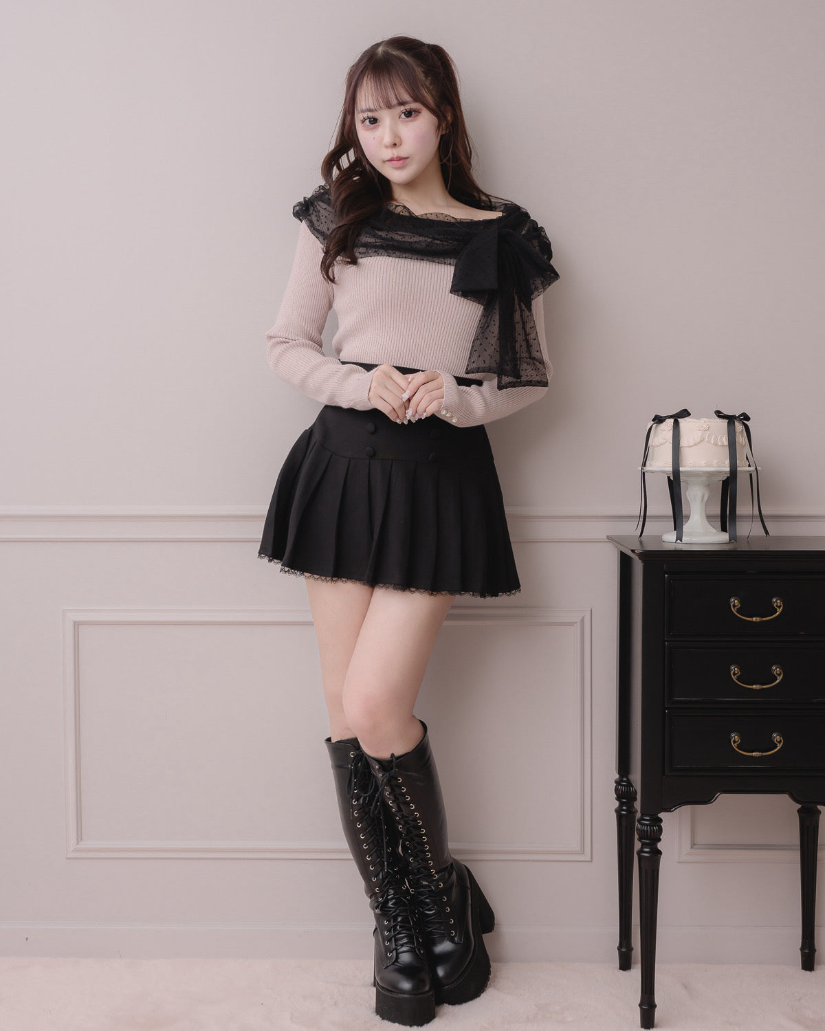 モデル身長：157cm/着用カラー:ピンク×ブラック