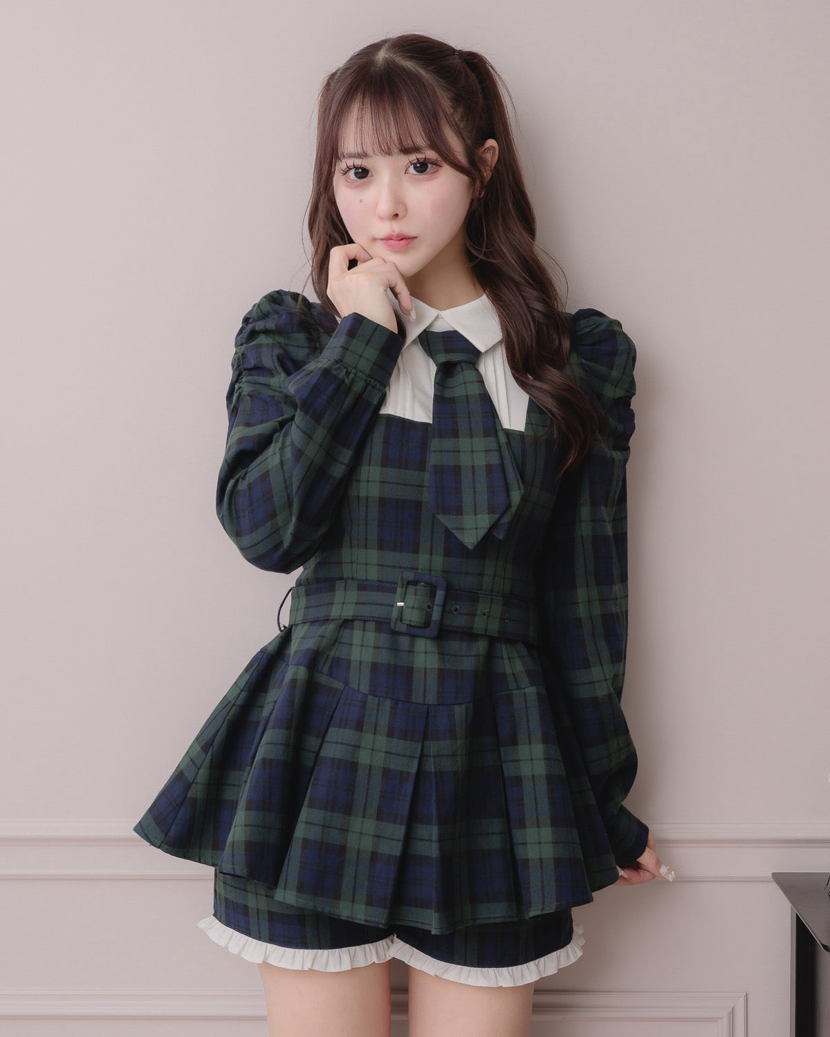 モデル身長：157cm/着用カラー:グリーンチェック