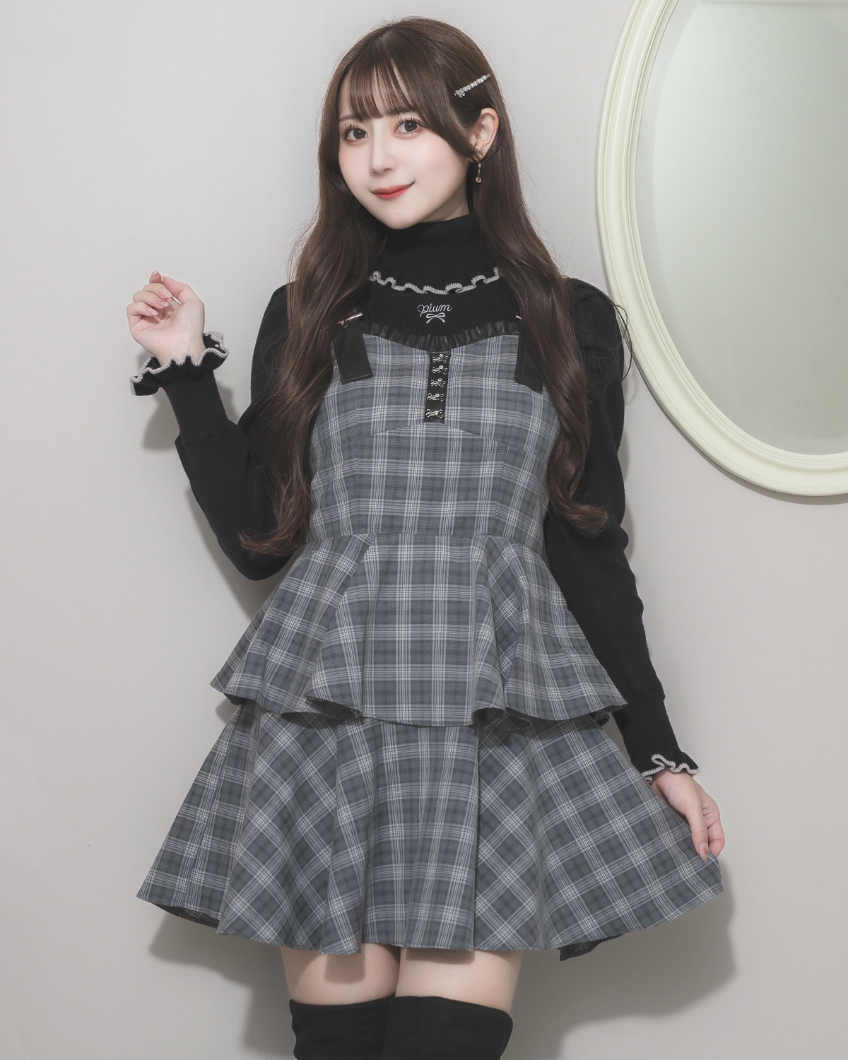 モデル身長:159cm/着用カラー:グレーチェック