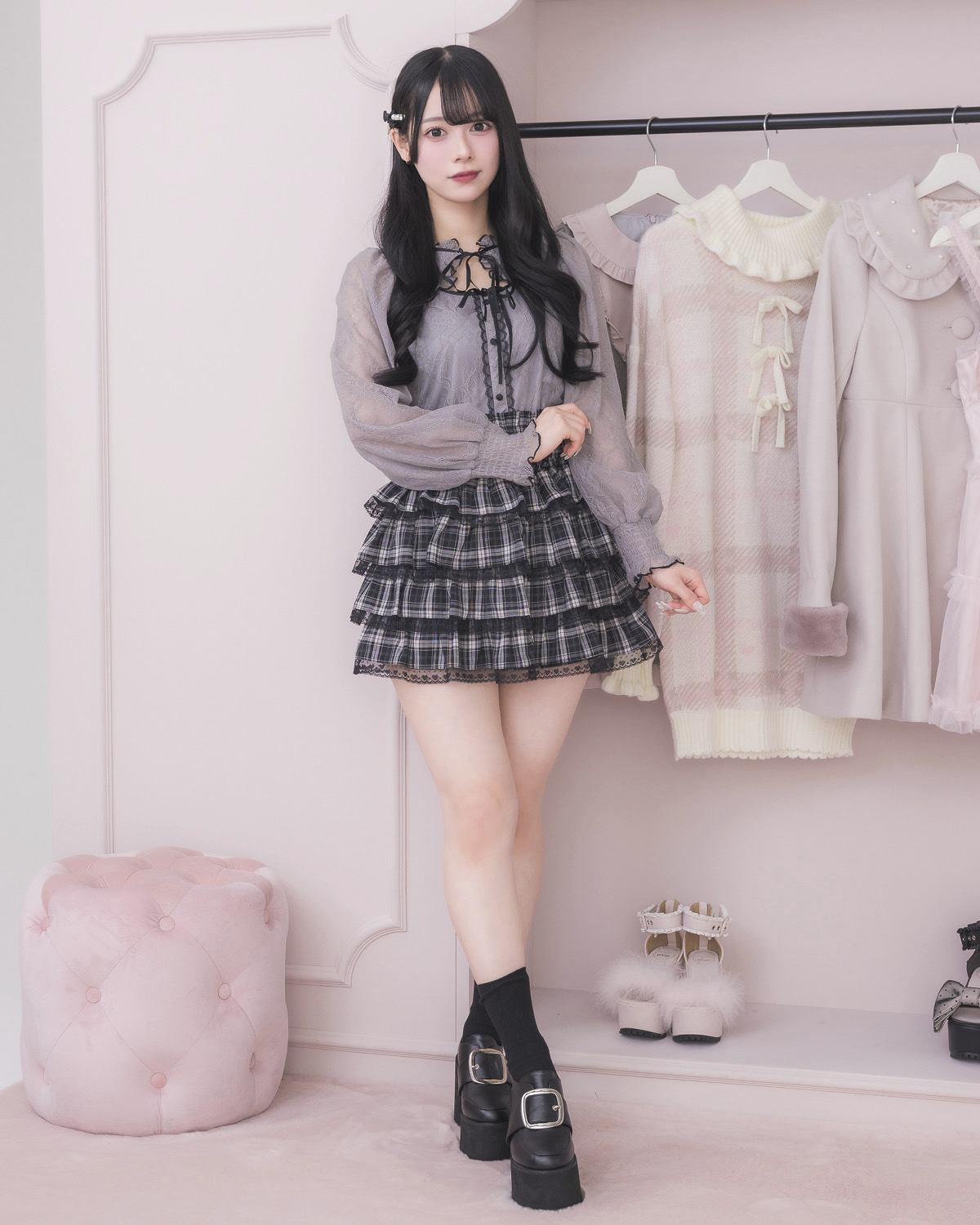 モデル身長:155cm/着用カラー:ブルーグレー