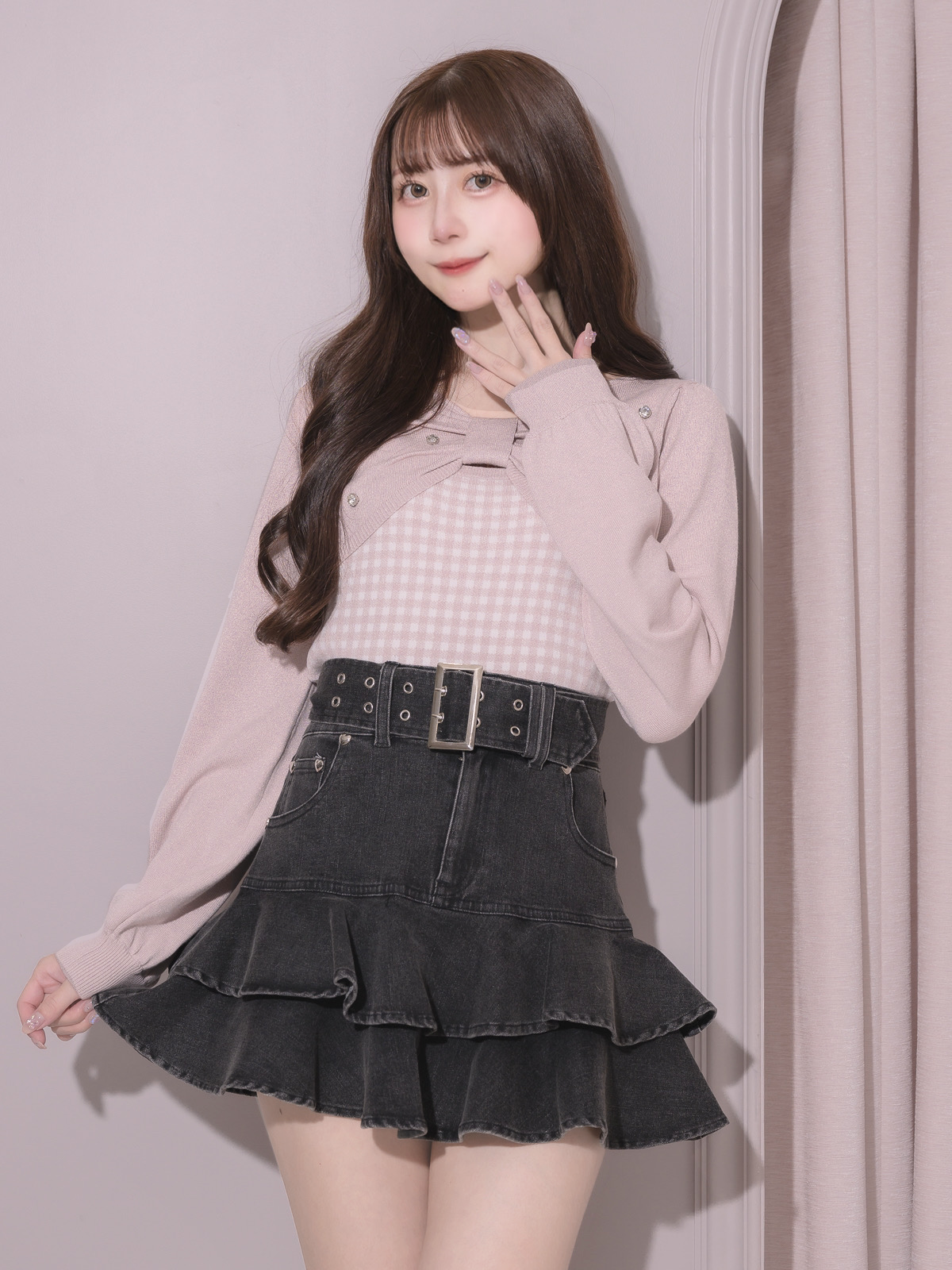 モデル身長:159cm/着用カラー:ホワイト×ピンク