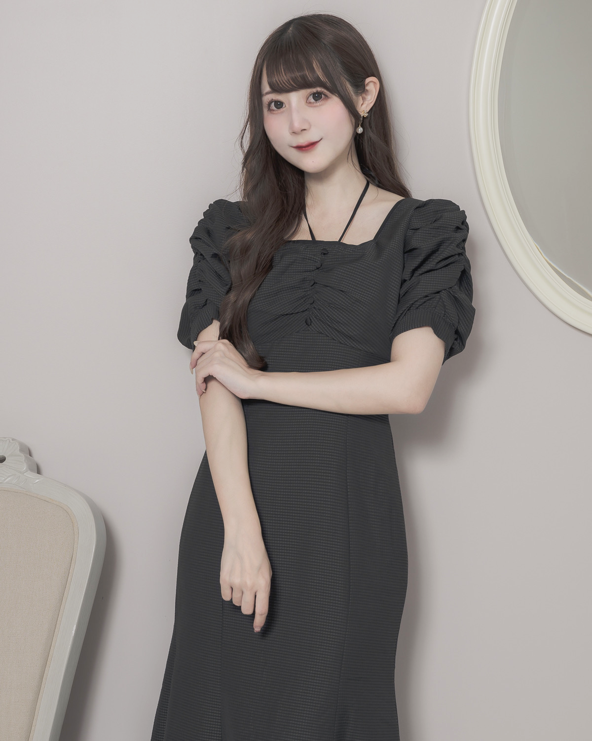 モデル身長:159cm/着用カラー:ブラックギンガム