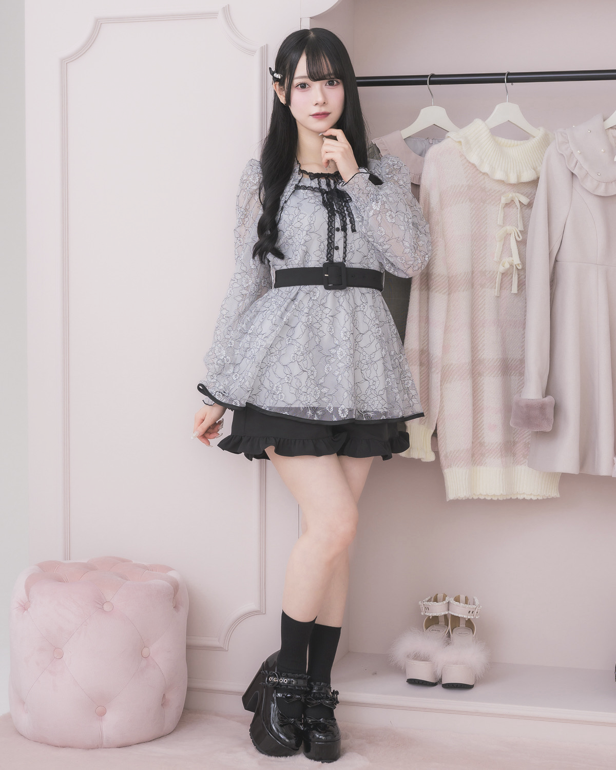 モデル身長:155cm/着用カラー:ブルー