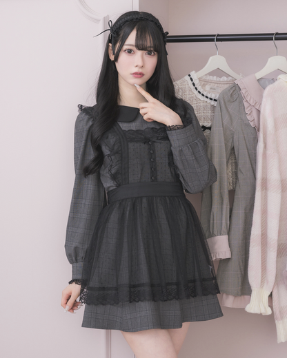 モデル身長：155cm/着用カラー:ブラックチェック
