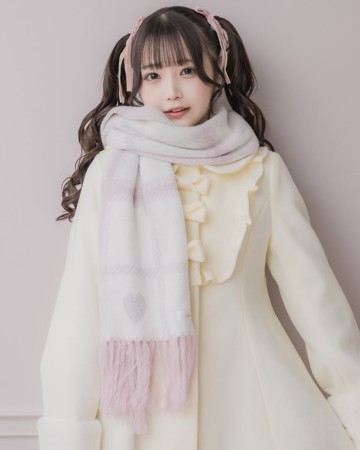 ハートチェックマシュマロニットマフラー
