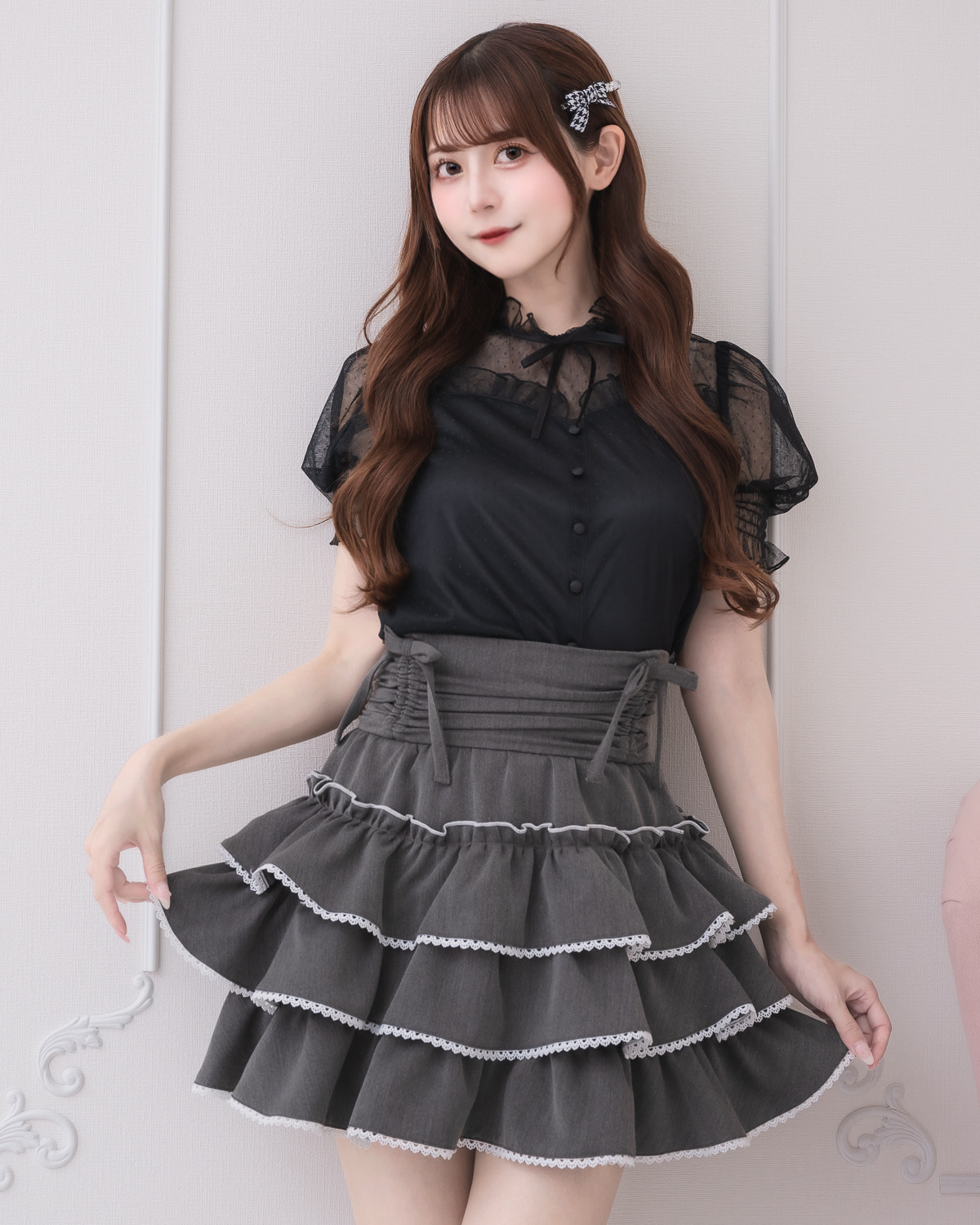 モデル身長:159cm/着用カラー:ブラック