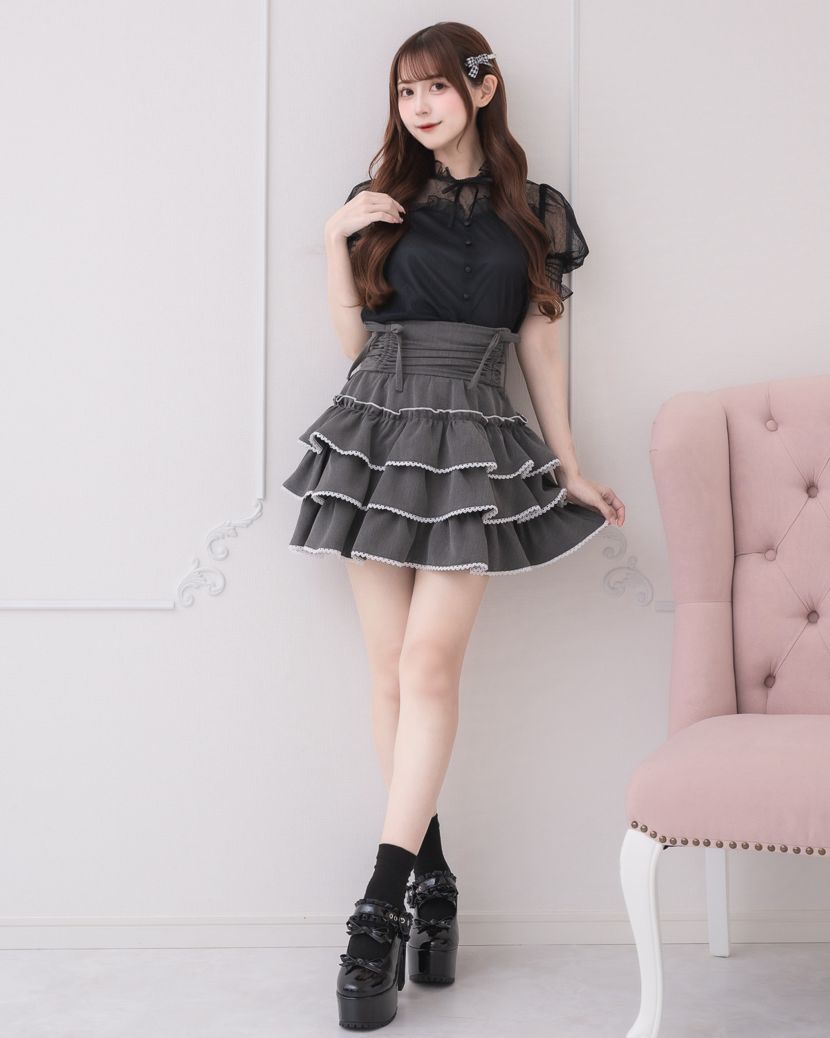 モデル身長:159cm/着用カラー:ブラック