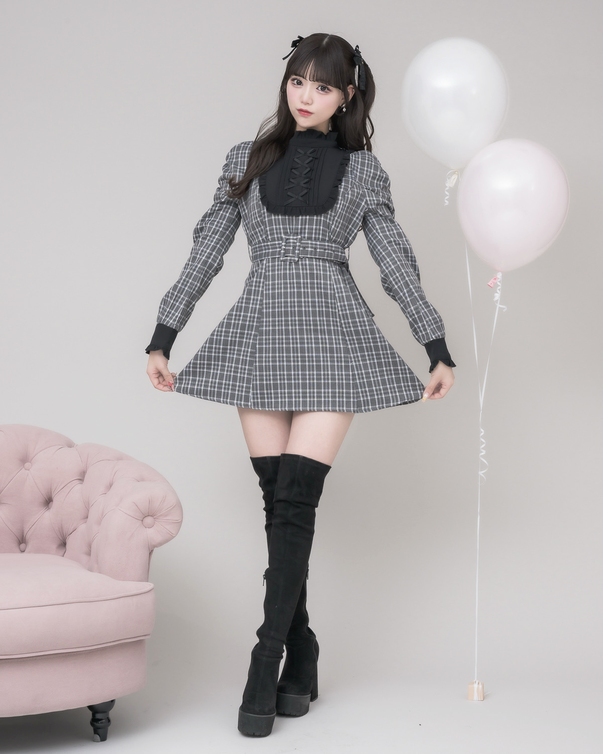 モデル身長:163cm/着用カラー:チェック