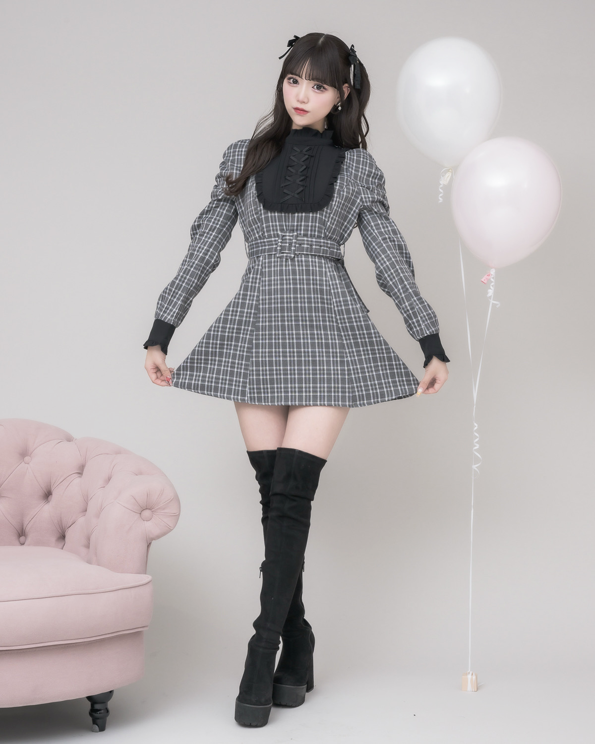 モデル身長：163cm/着用カラー：チェック