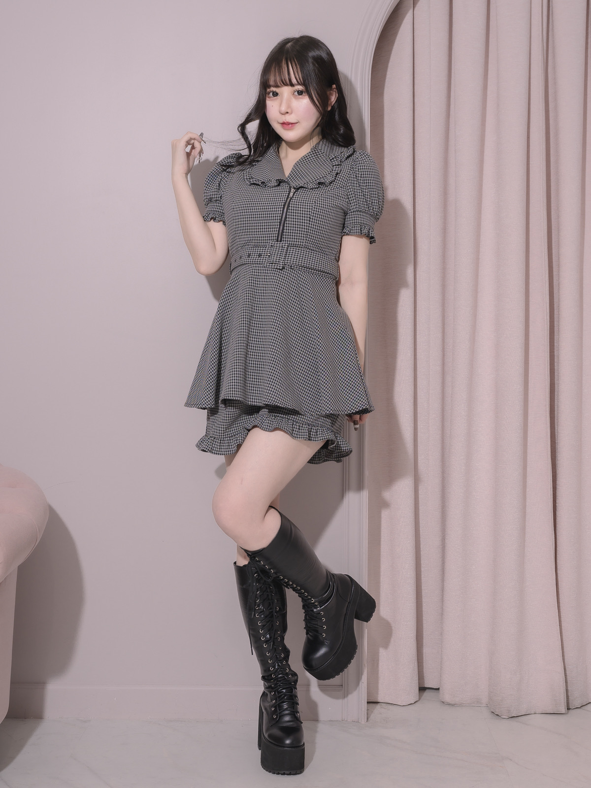 モデル身長:157cm/着用カラー:ギンガム