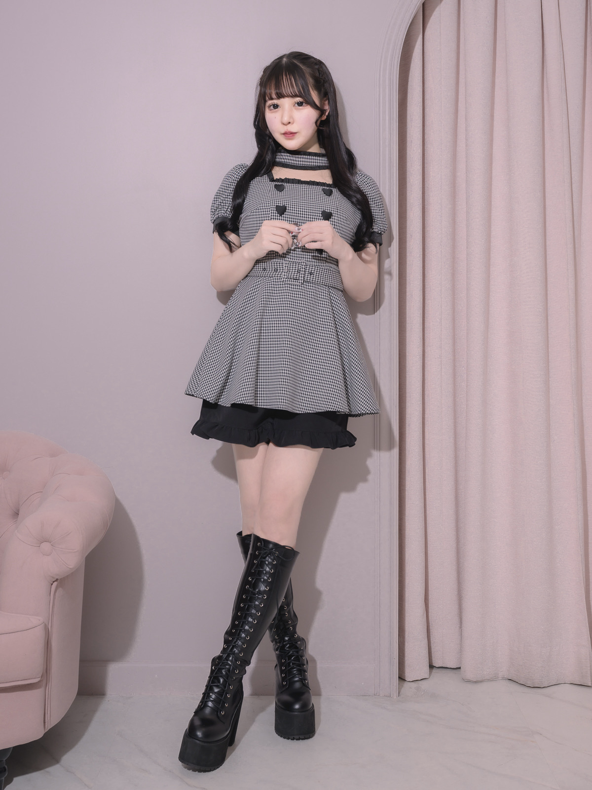 モデル身長:157cm/着用カラー:ギンガム