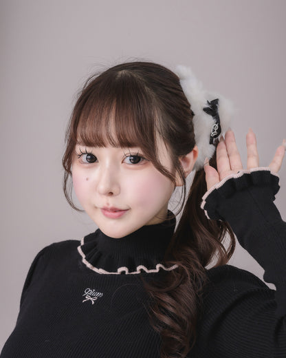 リボン付きファーヘアクリップ