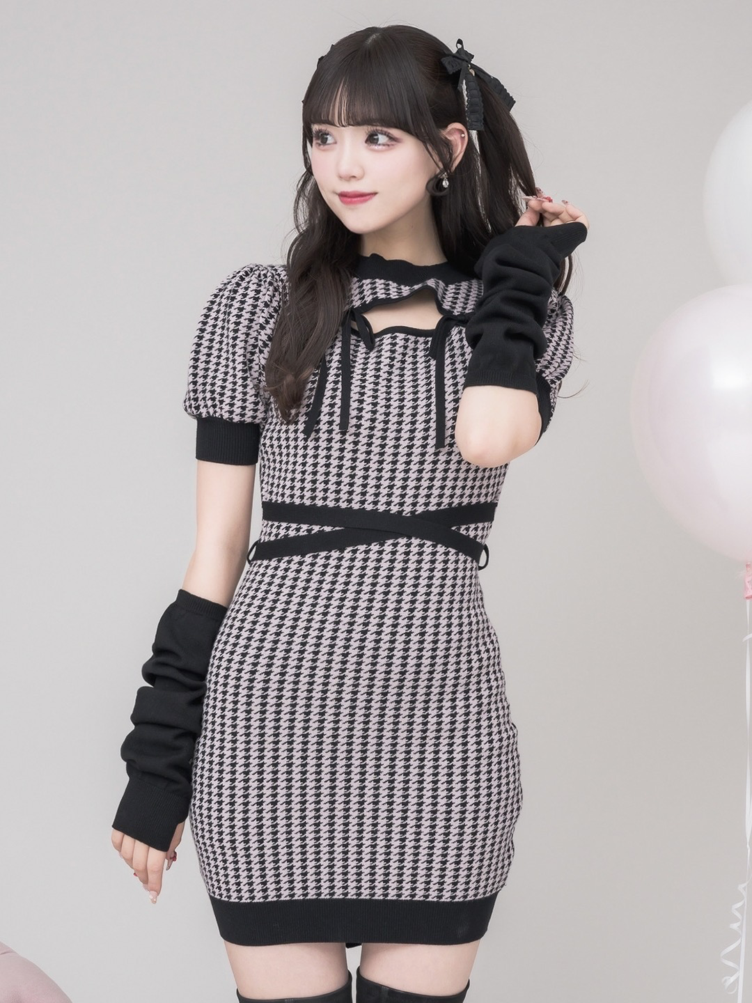 モデル身長：163cm/着用カラー：ピンク×ブラック