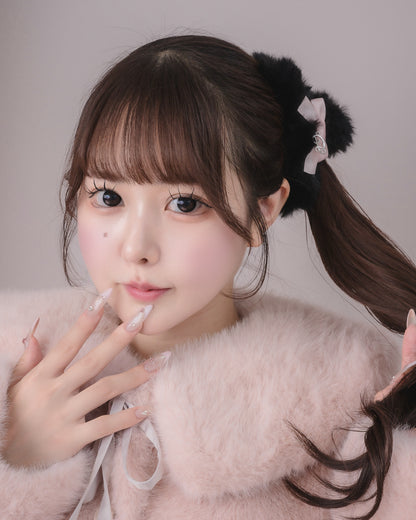 リボン付きファーヘアクリップ