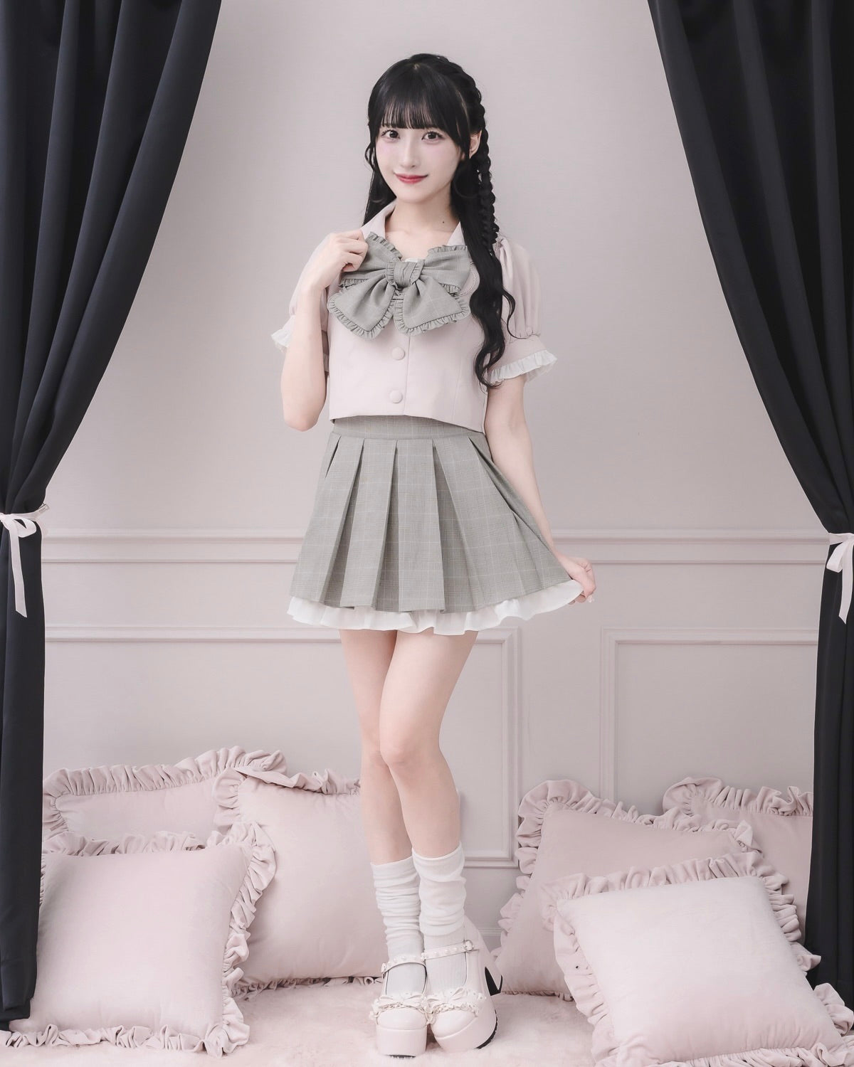 モデル身長：157cm/着用カラー：グレーチェック