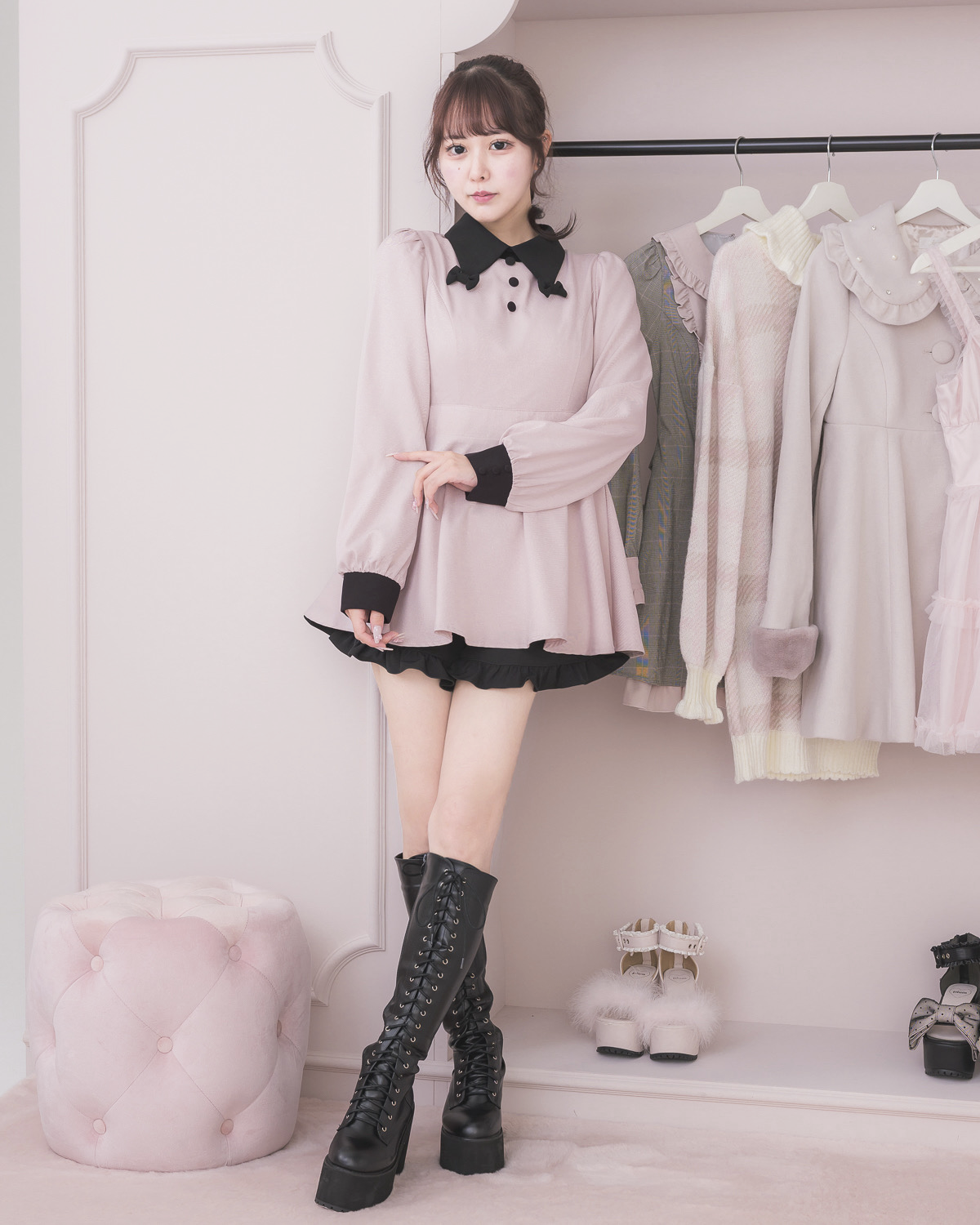 モデル身長:157cm/着用カラー:ピンク