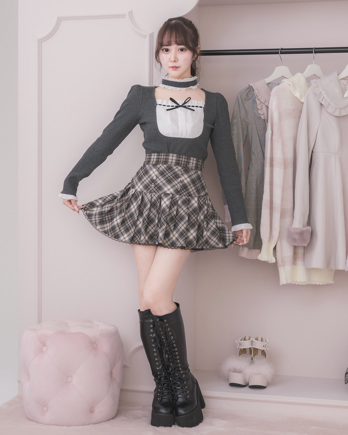 モデル身長：157cm/着用カラー：チャコール