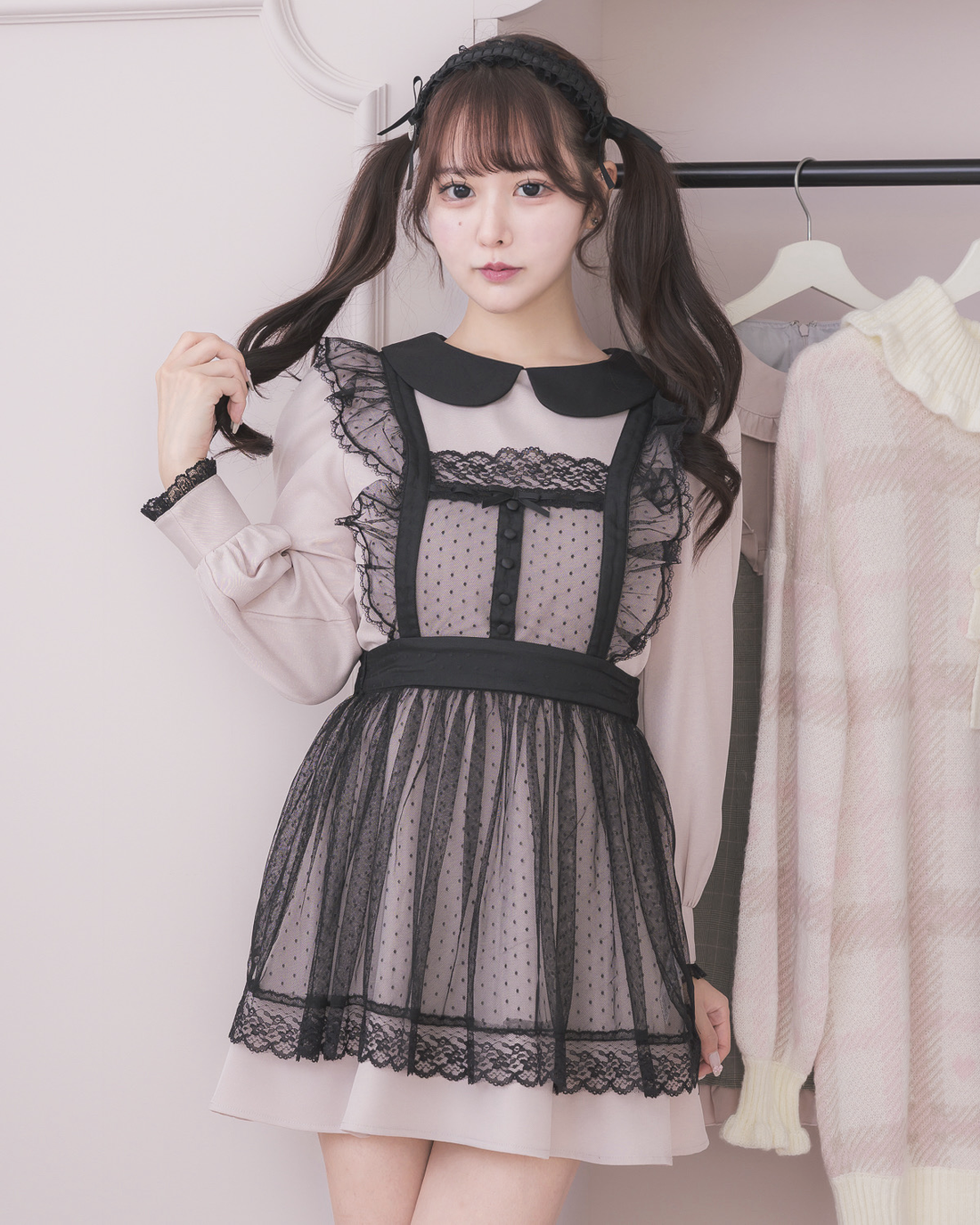 pium レースフリルティアードミニワンピース ブラックチェック pium pium レースフリルティアードミニワンピース ブラックチェック pium