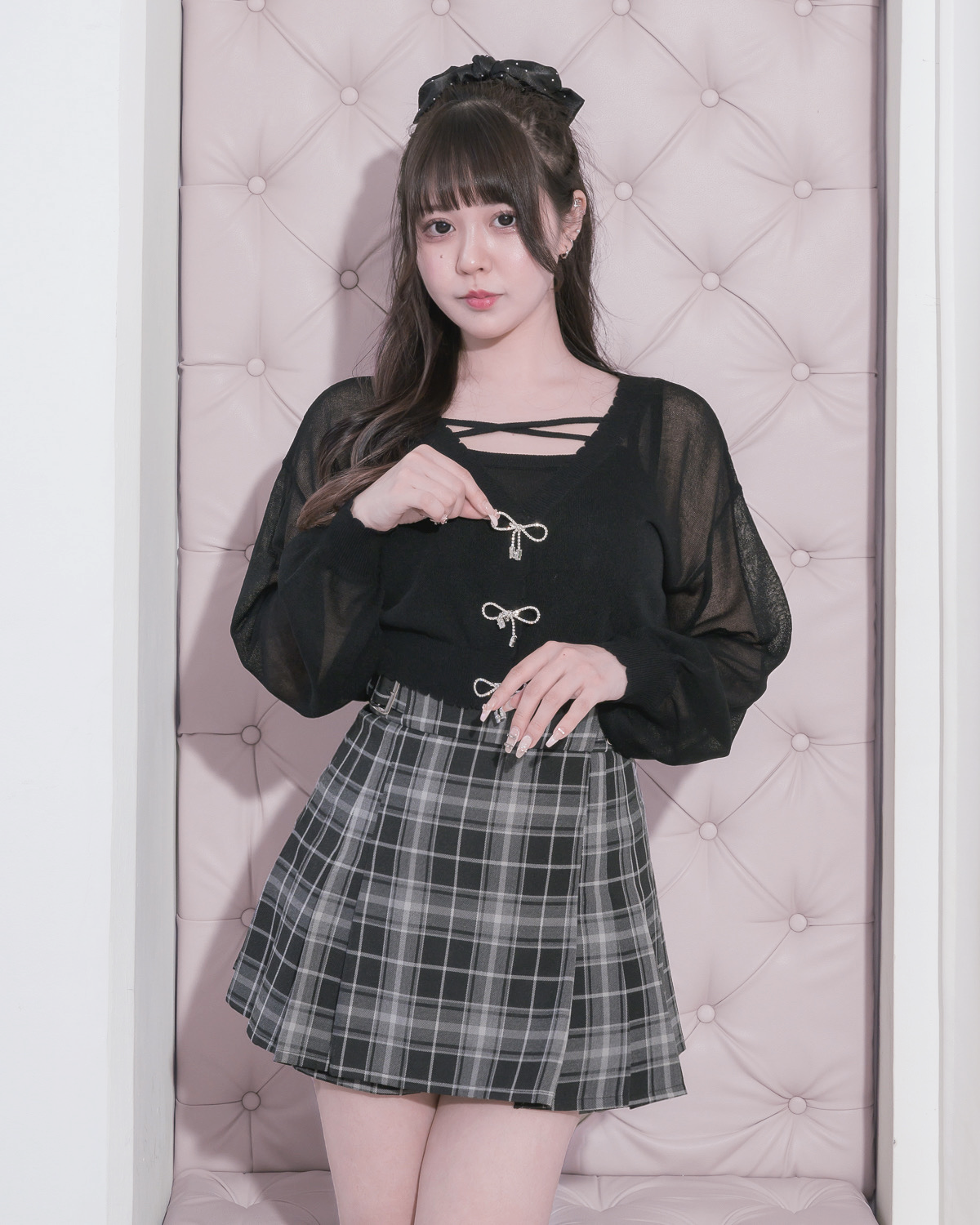 ビジューリボンシアーニットカーデセット