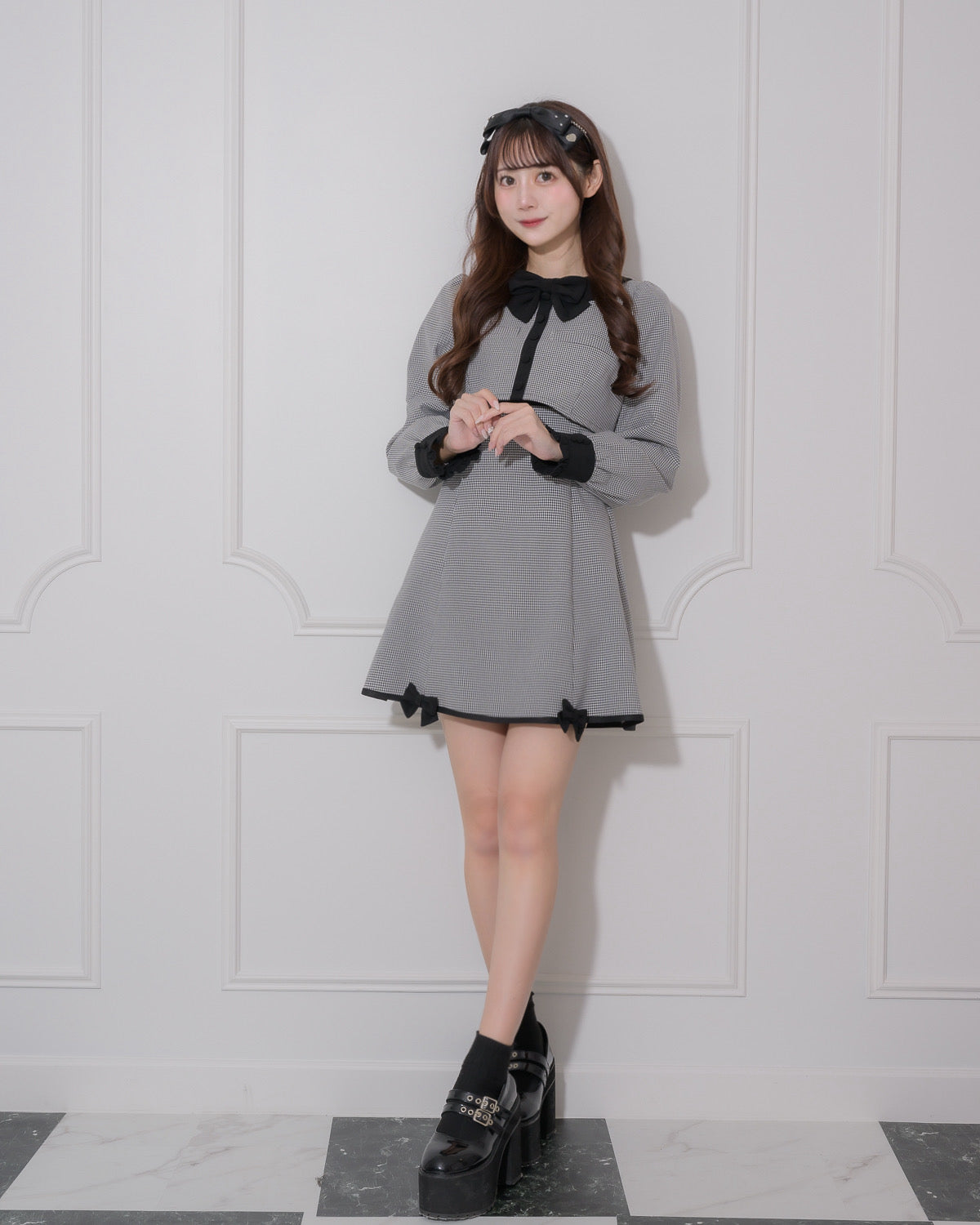 バイカラーリボンレイヤードフレアワンピ