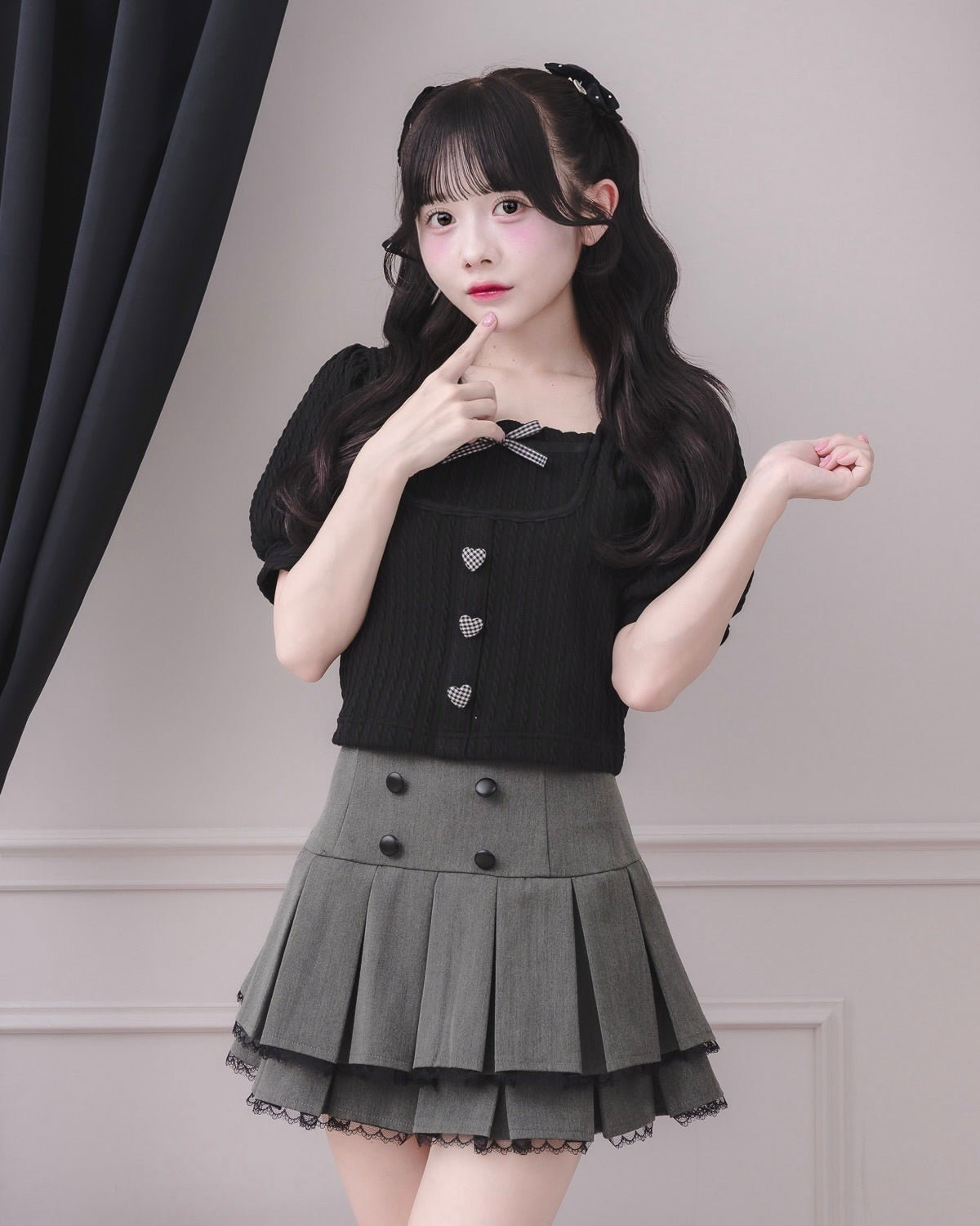 モデル身長：151cm/着用カラー：ブラック×ギンガム