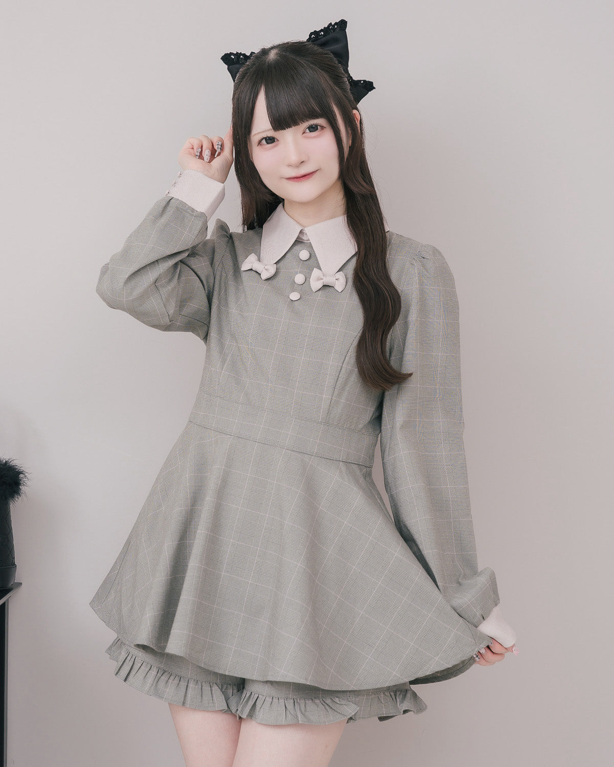 モデル身長：155cm/着用カラー：グレーチェック