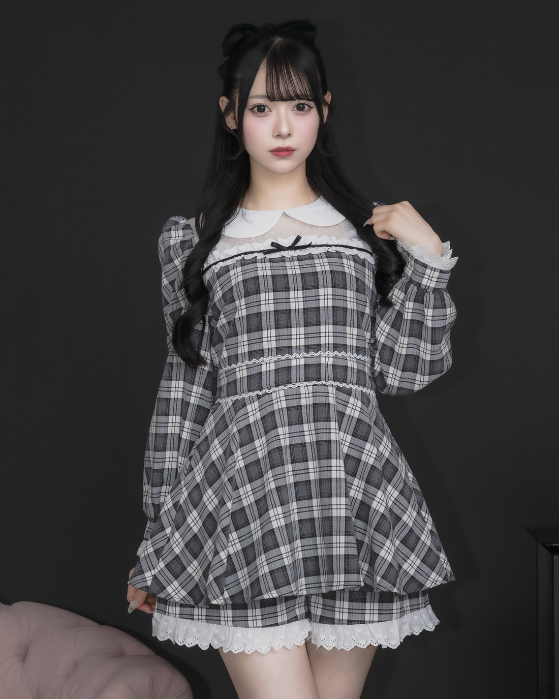 モデル身長：155cm/着用カラー:ホワイトチェック