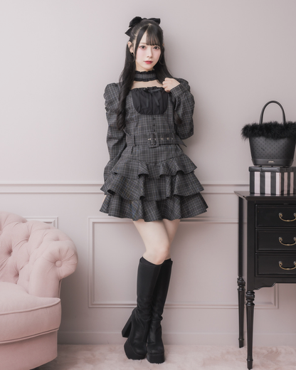 モデル身長：155cm/着用カラー:ブラックチェック