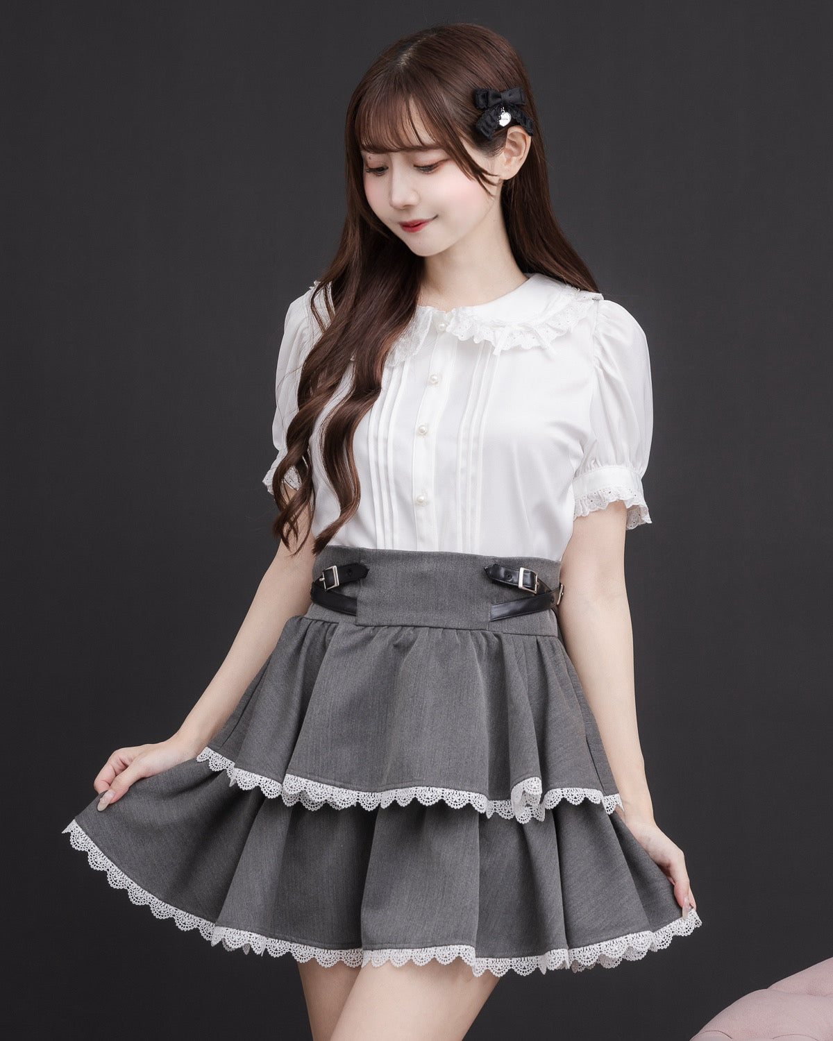 サイドベルトティアードミニスカート