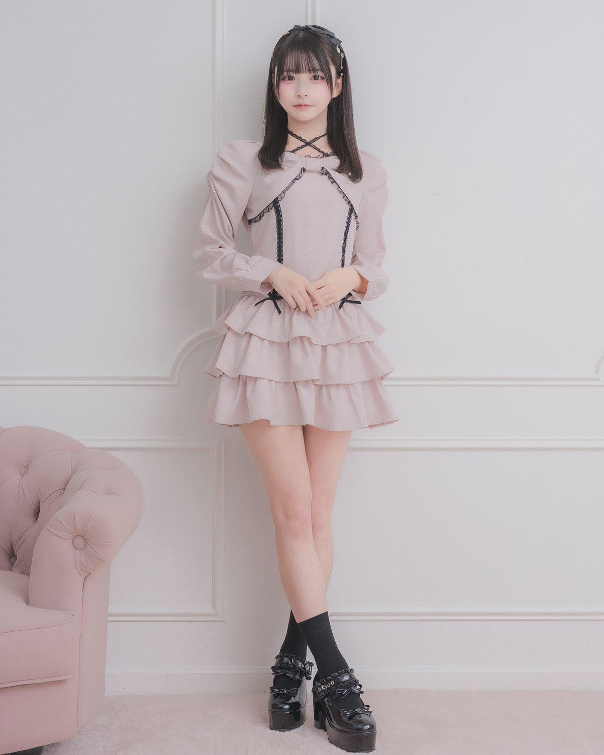 フロントリボンティアードミニワンピース – pium
