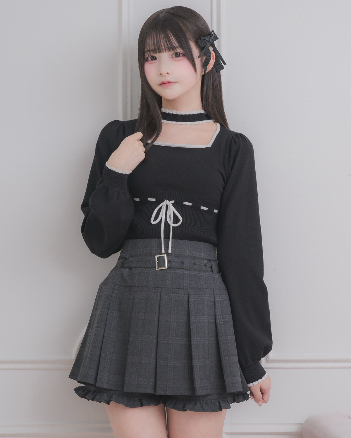 モデル身長：158cm/着用カラー : ブラックチェック