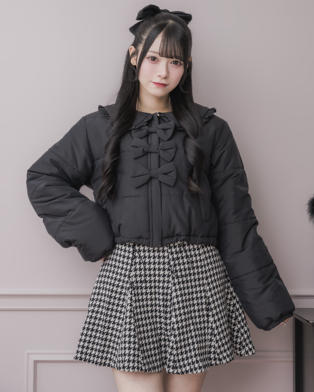 フリルカラーリボン中綿ショートコート – pium