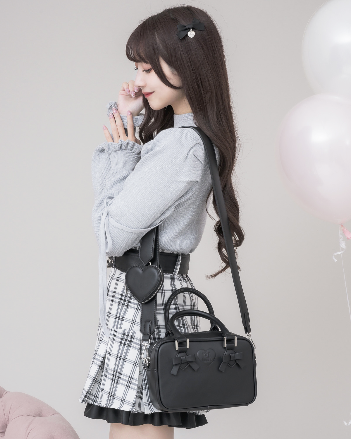 ハートポーチ付きミニリボンボストンバッグ