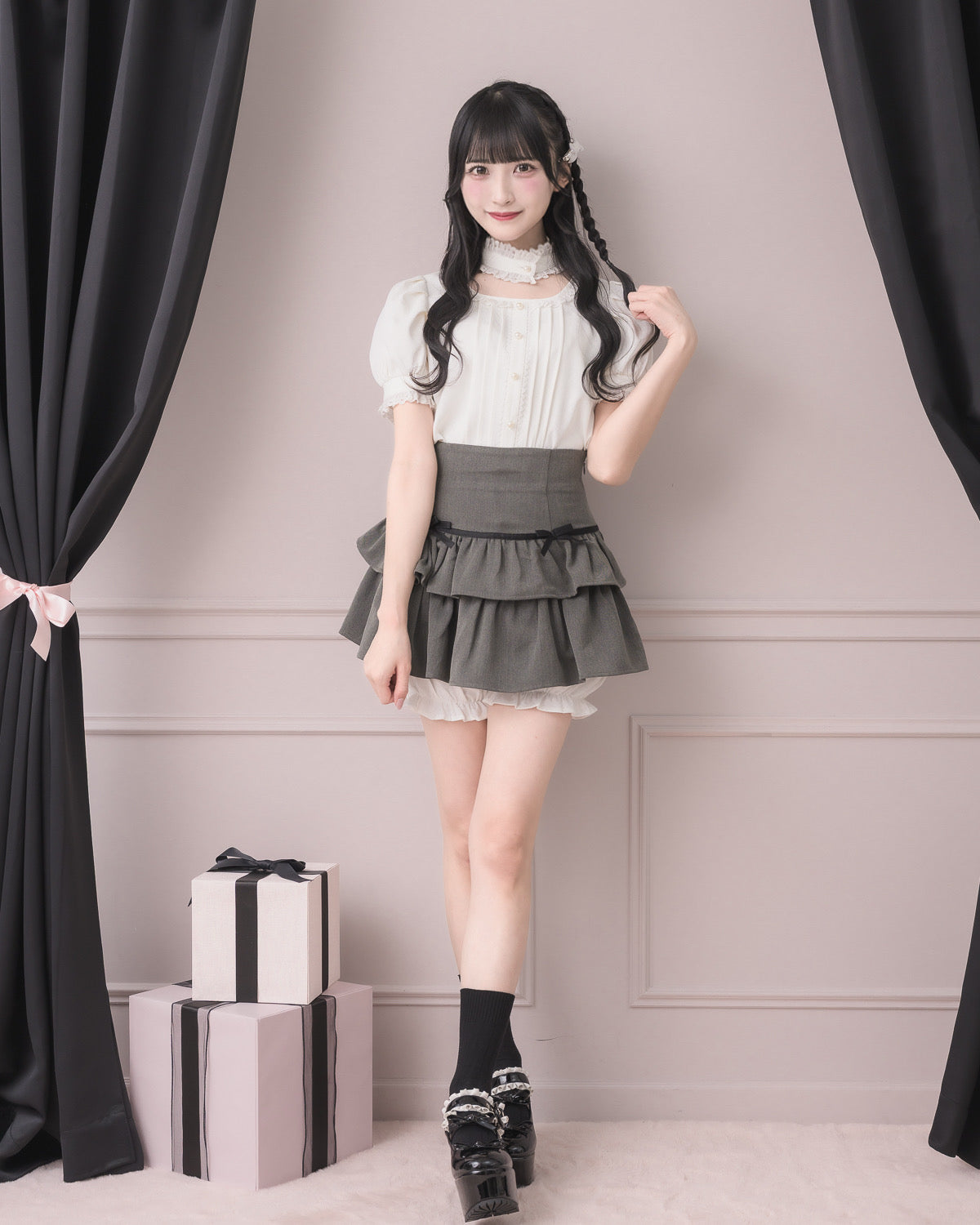 コットンフリルチョーカーブラウス – pium