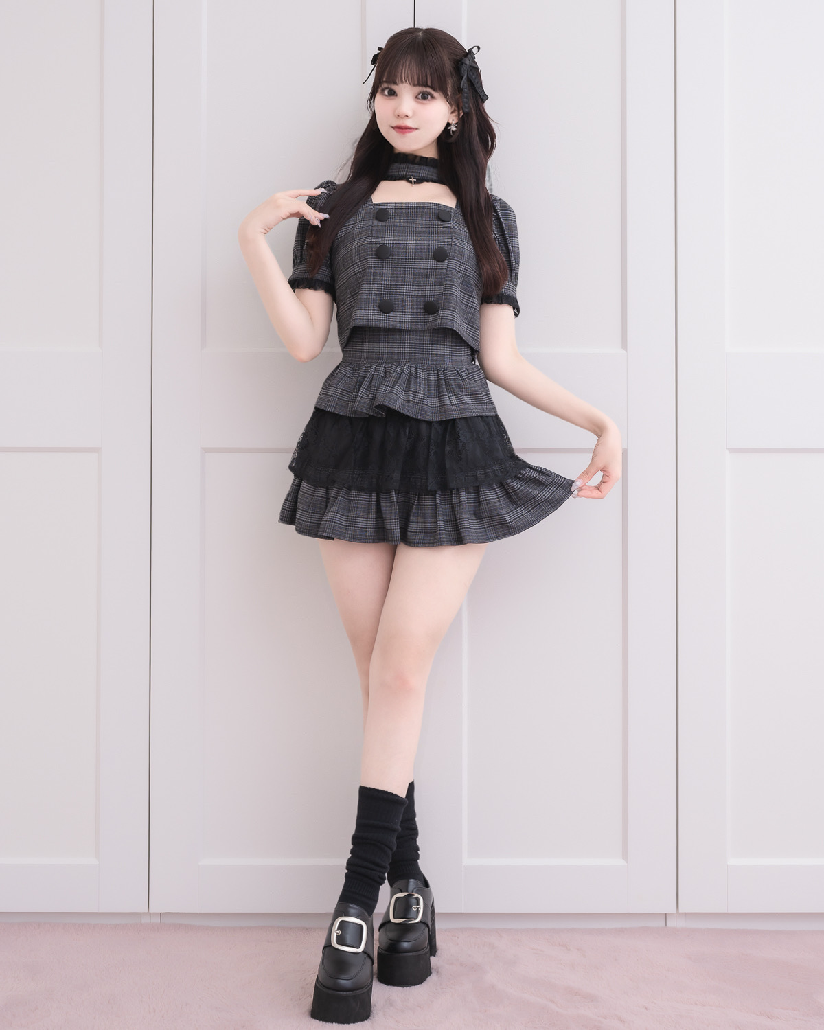 モデル身長:163cm/着用カラー:ダークチェック