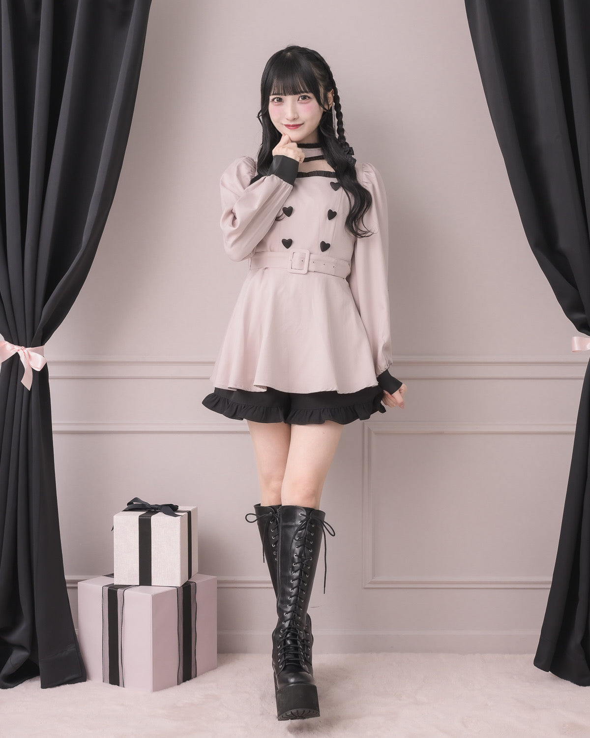 チョーカーフリルハートボタン長袖セットアップ – pium