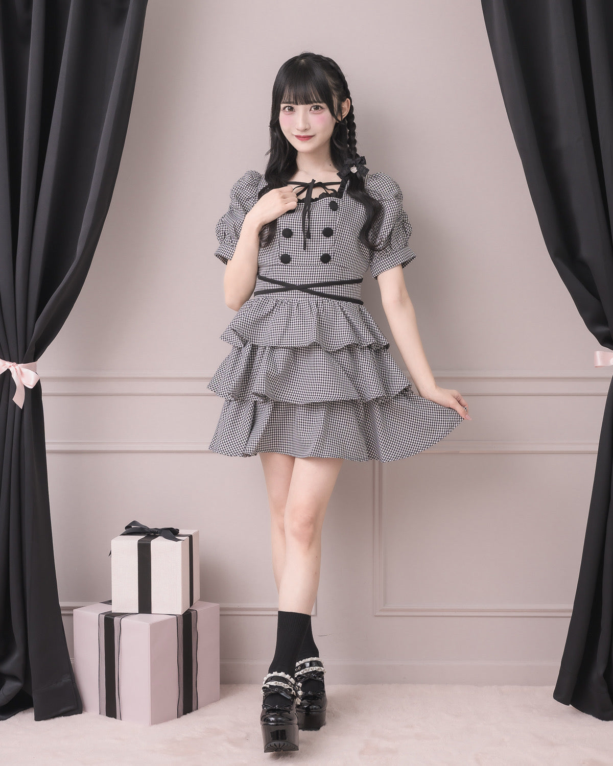 クロスベルト半袖ティアードミニワンピース – pium