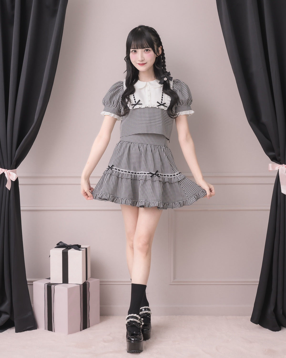 モデル身長：157cm/着用カラー:ギンガム