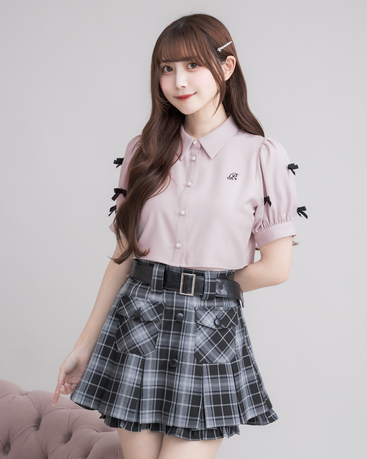 モデル身長:159cm/着用カラー:ブラックチェック