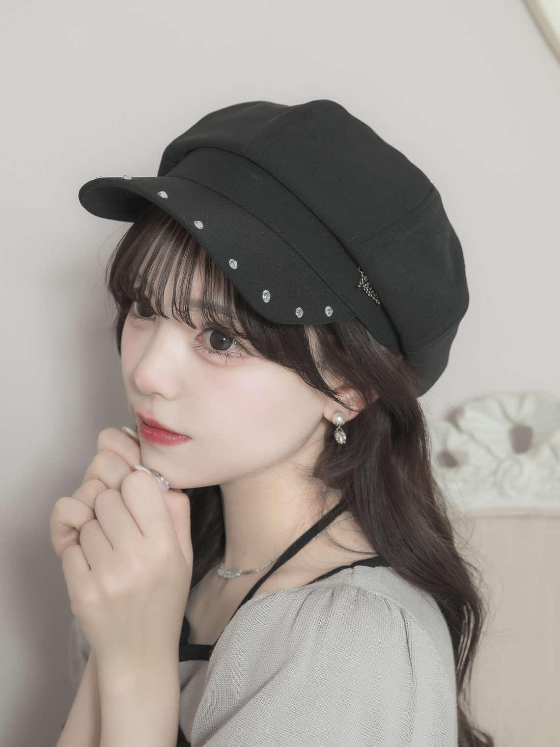 【もちちゃん様】pium ロゴビジュースタッズベレー帽 もちちゃん様】pium ロゴビジュースタッズベレー帽 もちちゃん様