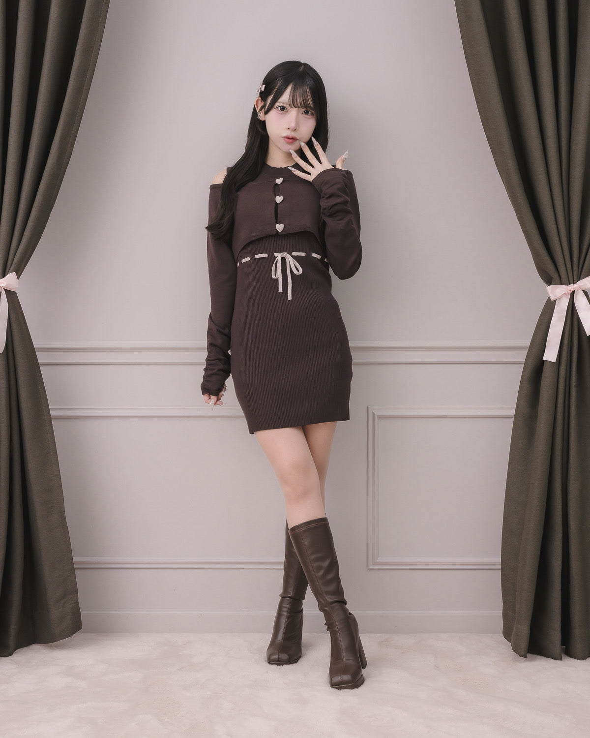 ハートボタンニットワンピセット – pium
