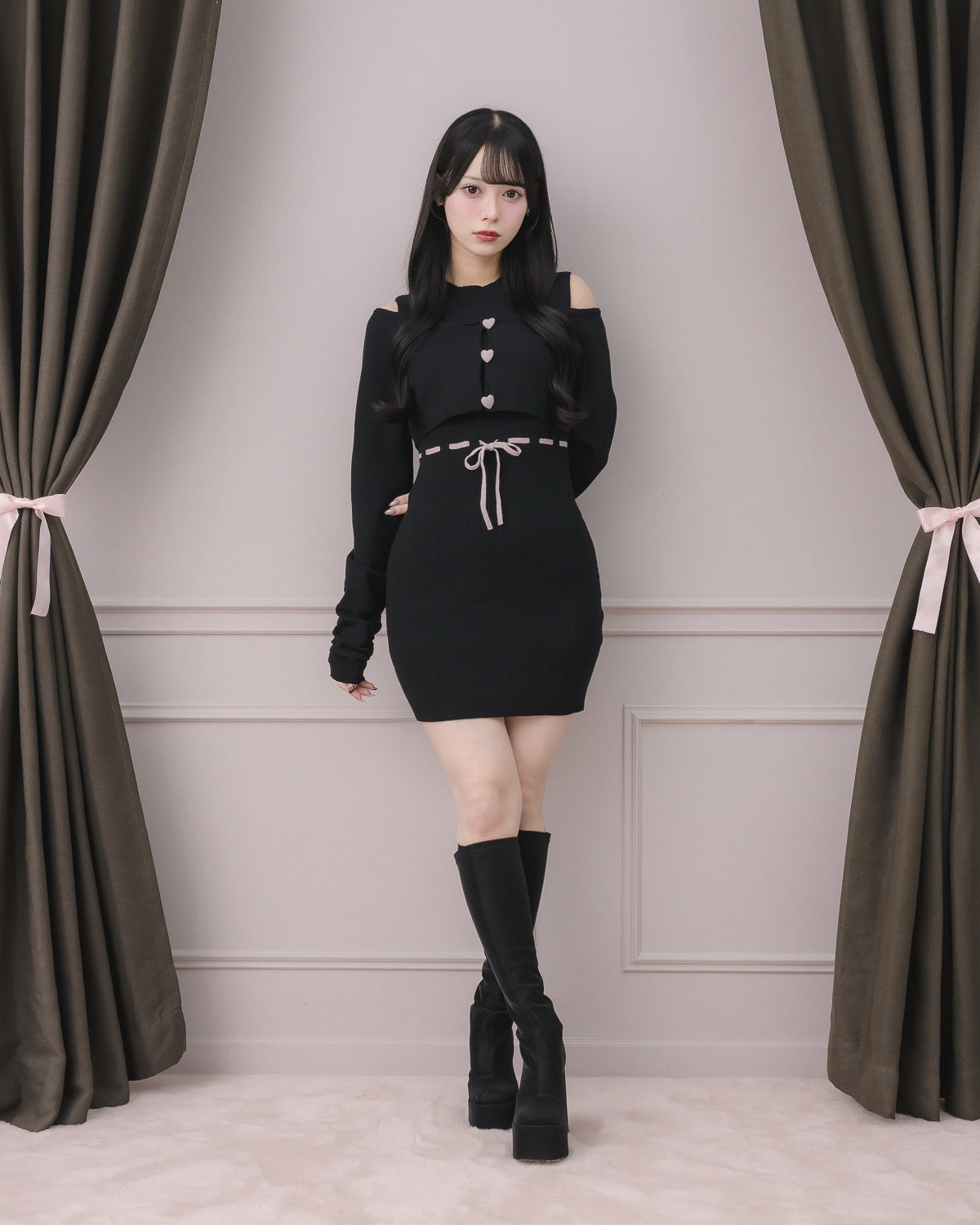 ハートボタンニットワンピセット – pium