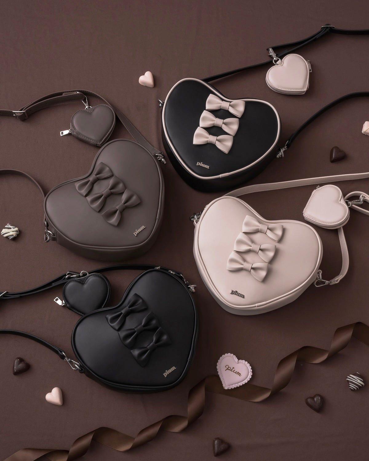 ミニポーチ付きリボンハートバッグ