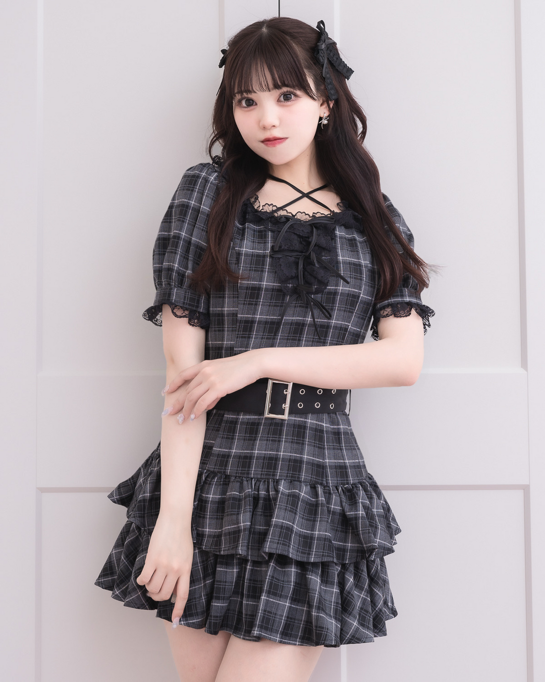 piumoブラックチェックワンピース piumoブラックチェックワンピース piumoブラックチェック
