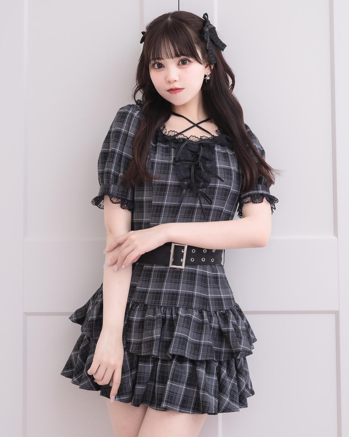 モデル身長:163cm/着用カラー:ブラックチェック