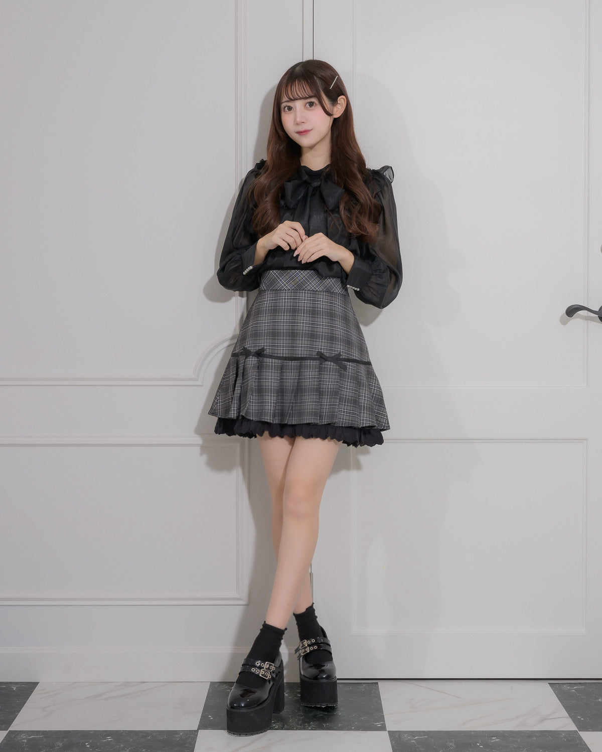 ハートレースチェックプリーツスカート