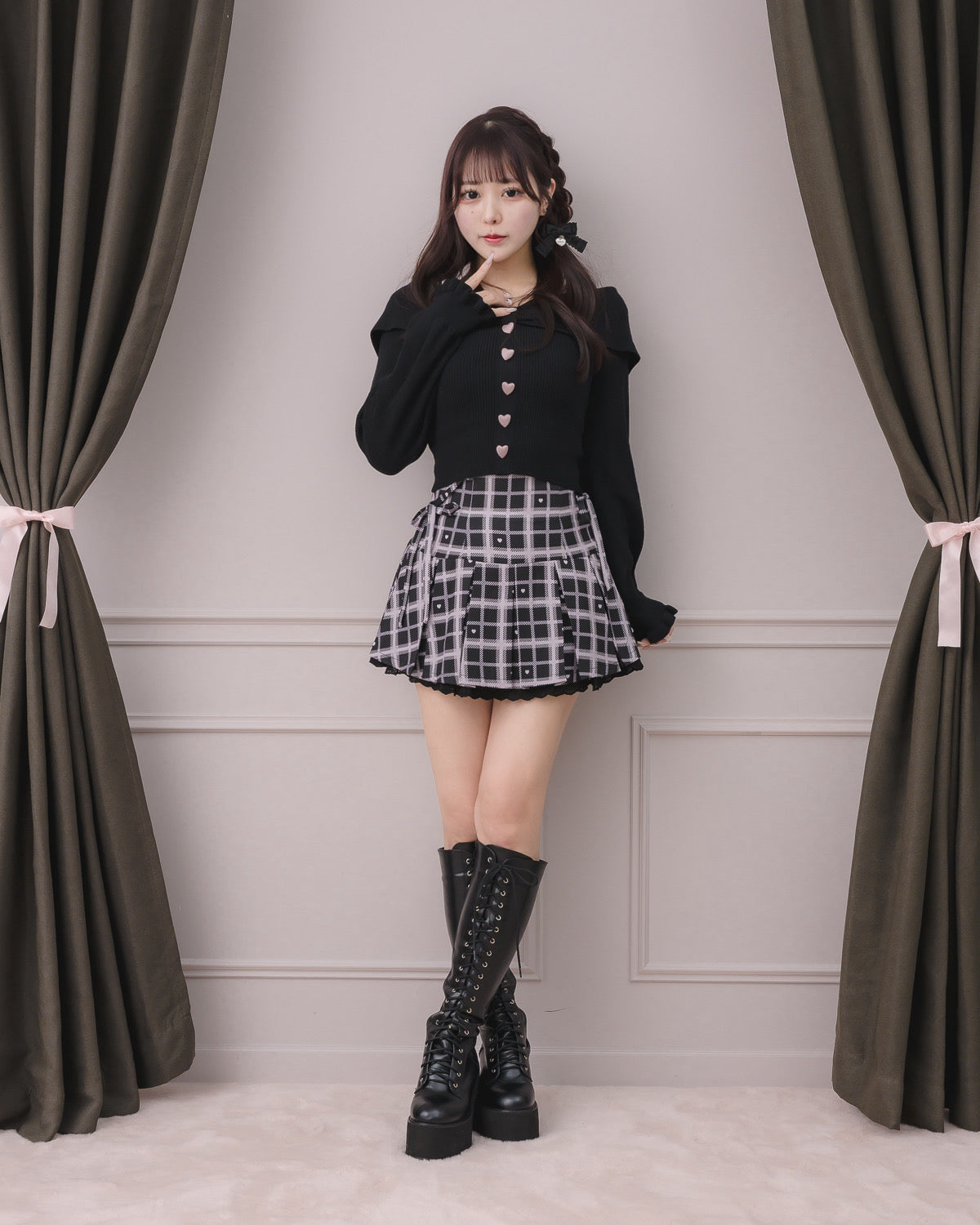 pium ハートボタンオフショルリボンニット ハートボタンオフショルリボンニット – pium